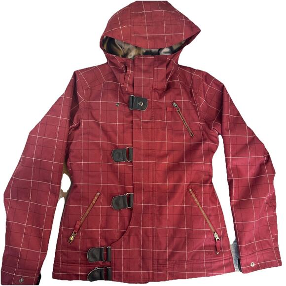 Burton Women’s SnowBoard/Ski Dream Jacket Dry Ride Med Red Plaid - Picture 2 of 11